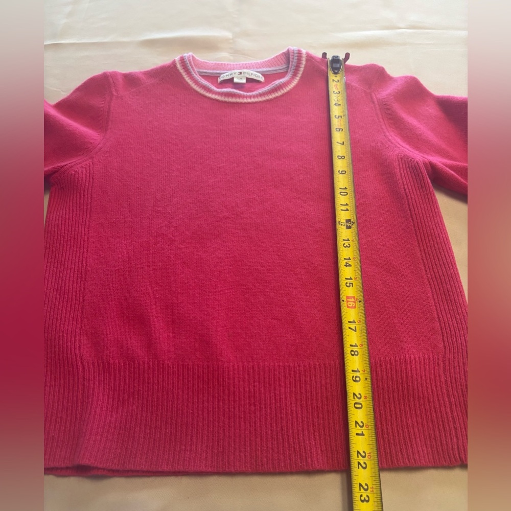 Tommy Hilfiger Womens Sweater Lambswool Angora Blend Sz L Pink Preppy Collegial - Picture 5 of 16